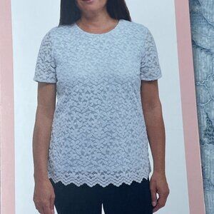 💥 Teddi Rose Womens Blue Lace Short-Sleeve Top Size M Floral Pattern d0352